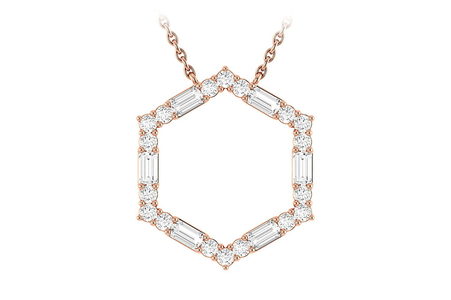 HEXAGON BAGUETTE DIAMOND PENDANT ATTACHED 14K SOLID GOLD 0.25CTW