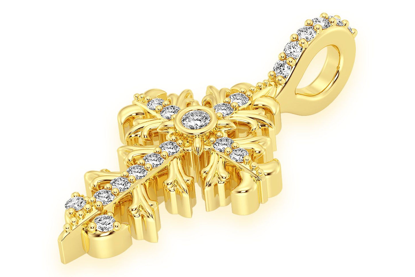 FILIGREE CROSS DIAMOND PENDANT 14K SOLID GOLD 0.10CTW