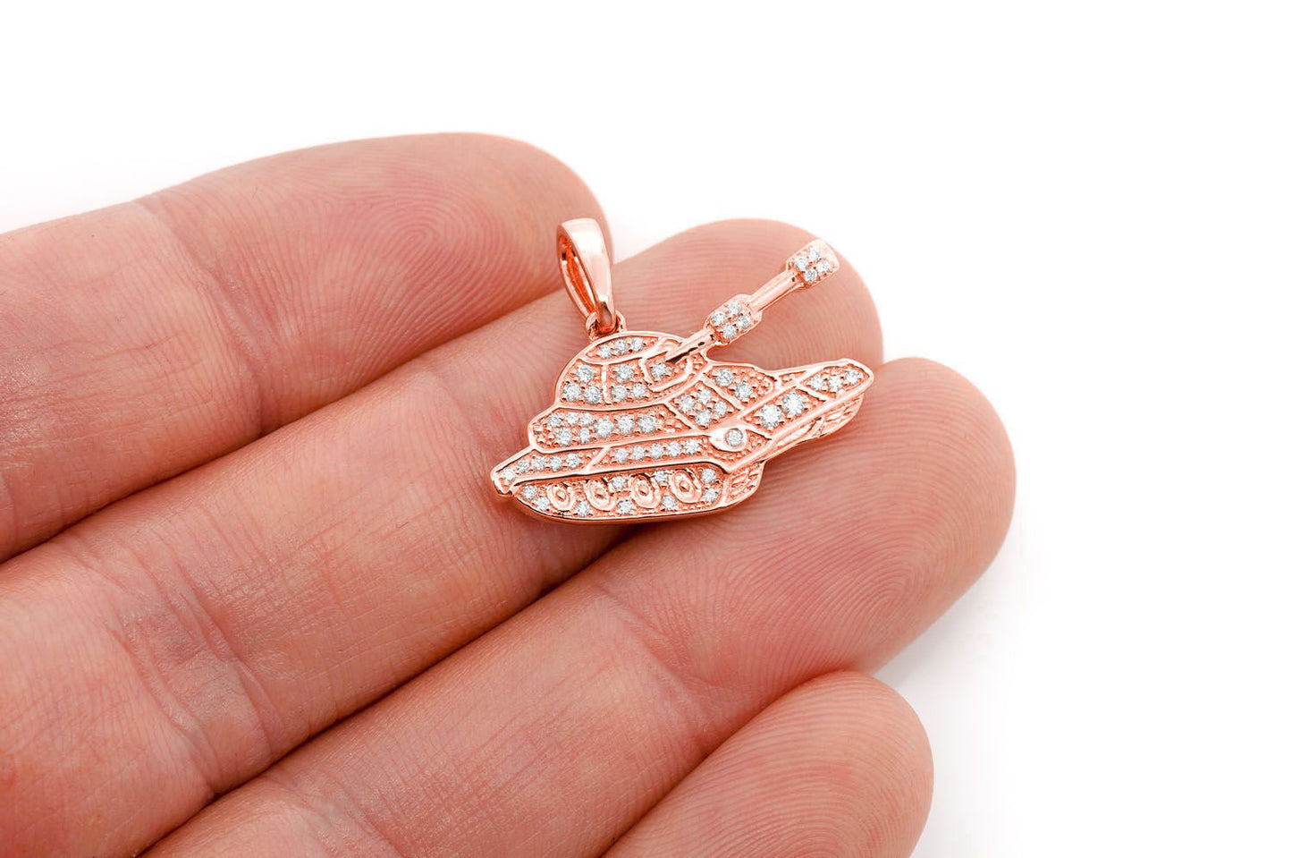 MILITARY TANK DIAMOND PENDANT 14K SOLID GOLD 0.25CTW