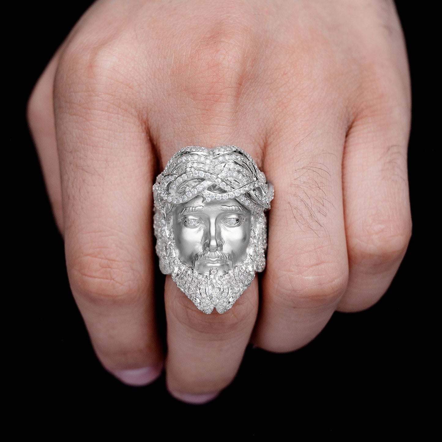 JESUS SIGNET CROWN OF THORNS DIAMOND RING SOLID GOLD 3.25CTW