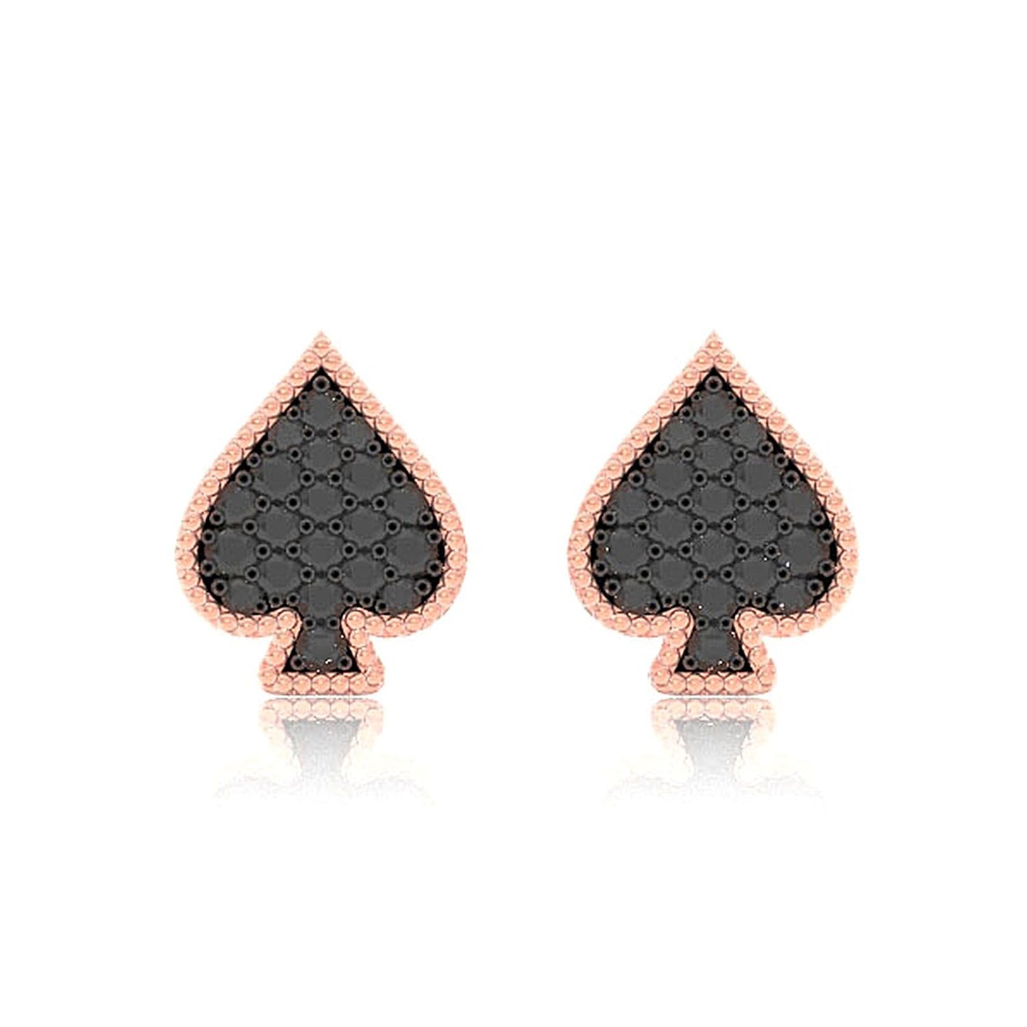 SPADE PLAYING CARD DIAMOND STUD EARRINGS 14K SOLID GOLD 0.30CTW