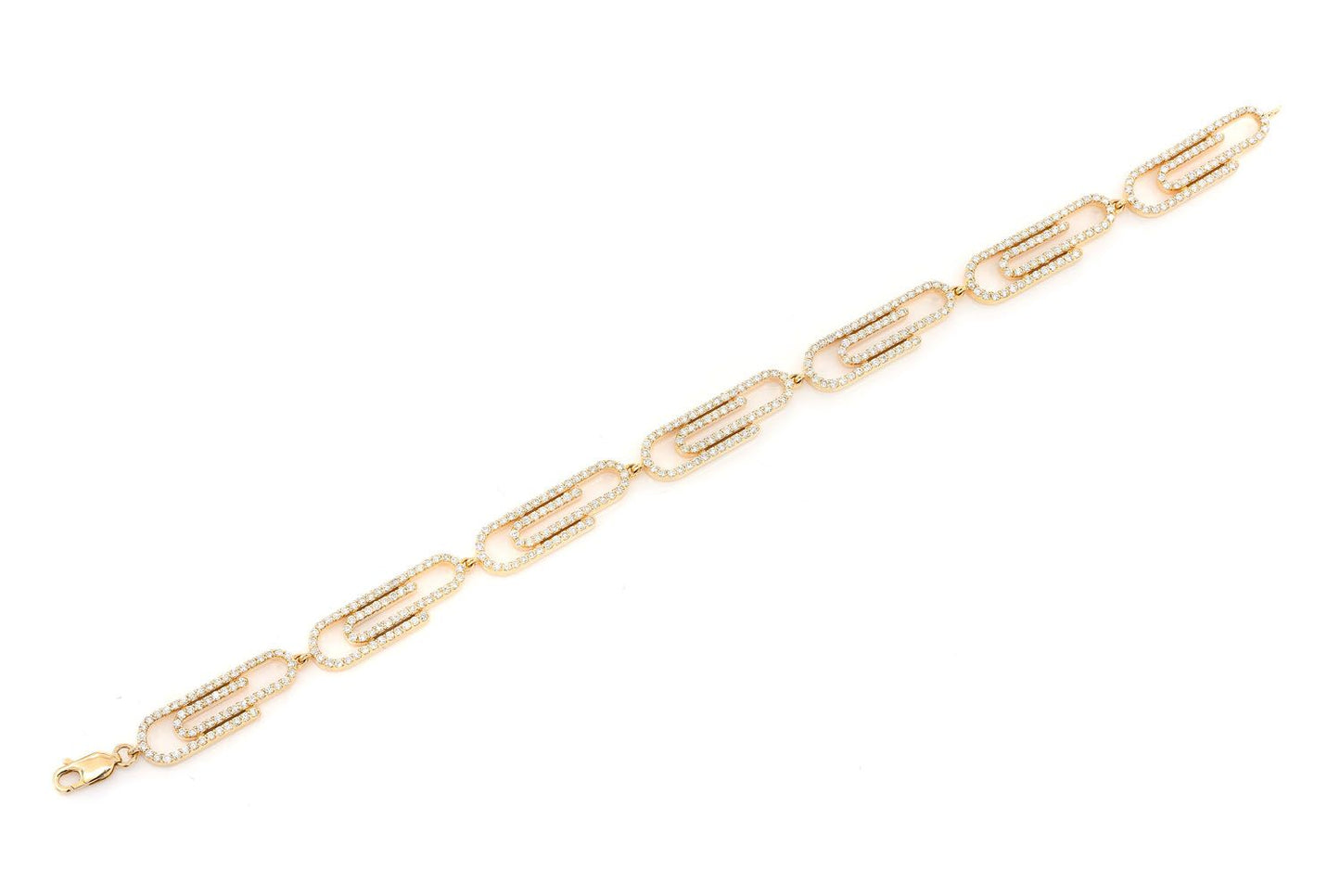 PAPER CLIP DIAMOND BRACELET 14K SOLID GOLD 3.50CTW