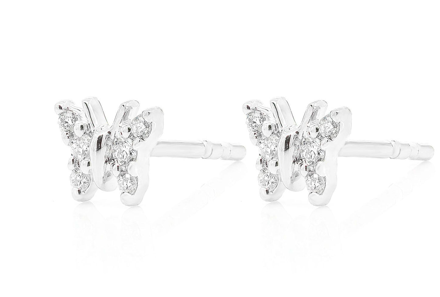 BUTTERFLY STUD DIAMOND EARRINGS 14K SOLID GOLD 0.10CTW