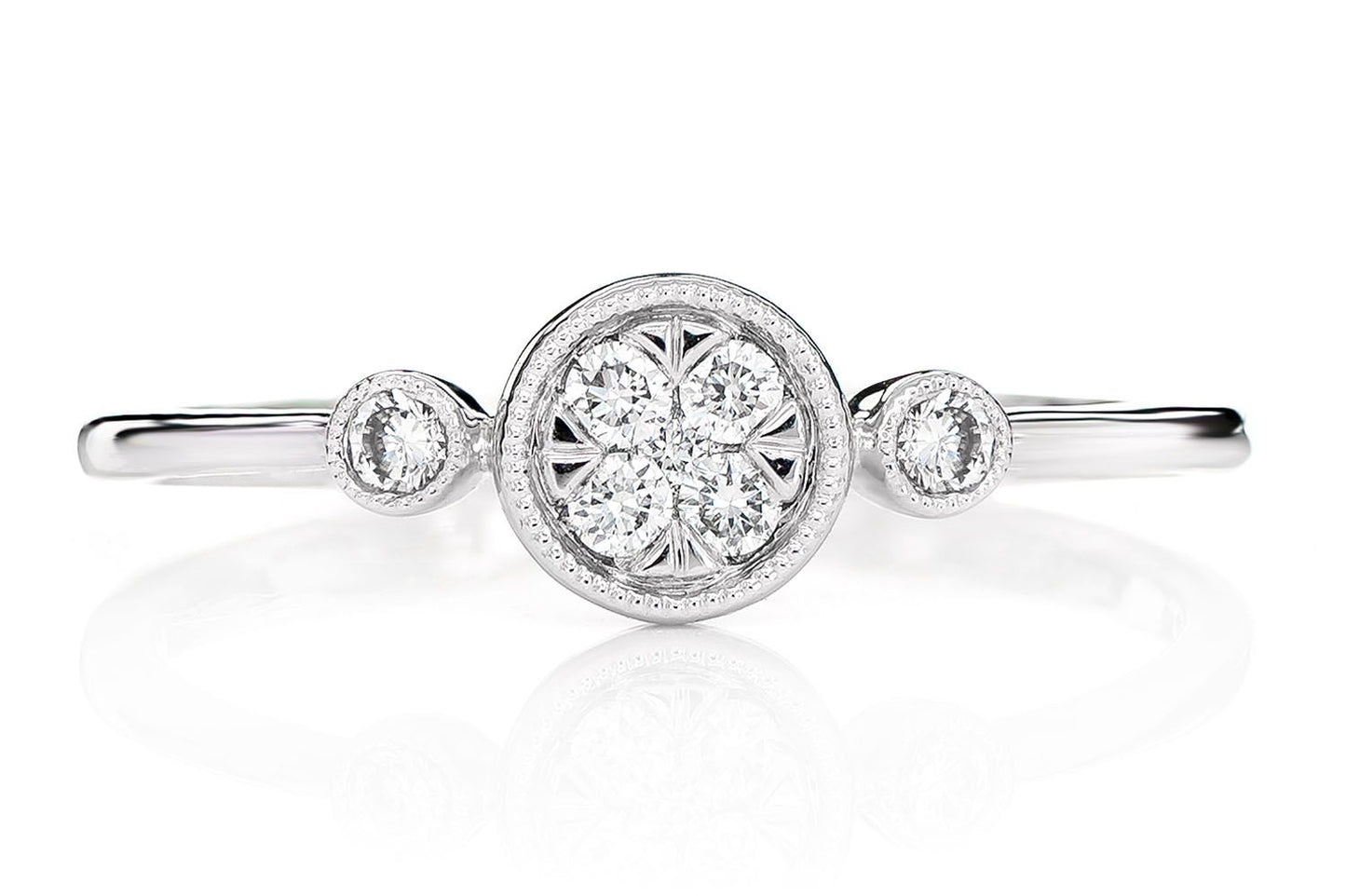 CLUSTER DIAMOND ENGAGEMENT RING 14K SOLID GOLD - 0.12CTW