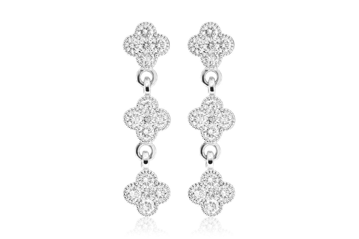 CLOVER DANGLE DIAMOND EARRINGS 14K SOLID GOLD 1.00CTW