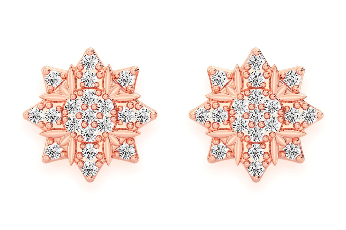 CERCEI CU DIAMANTE, STEA CU 8 COLȚURI, AUR MASIV DE 14K, 0.10CT