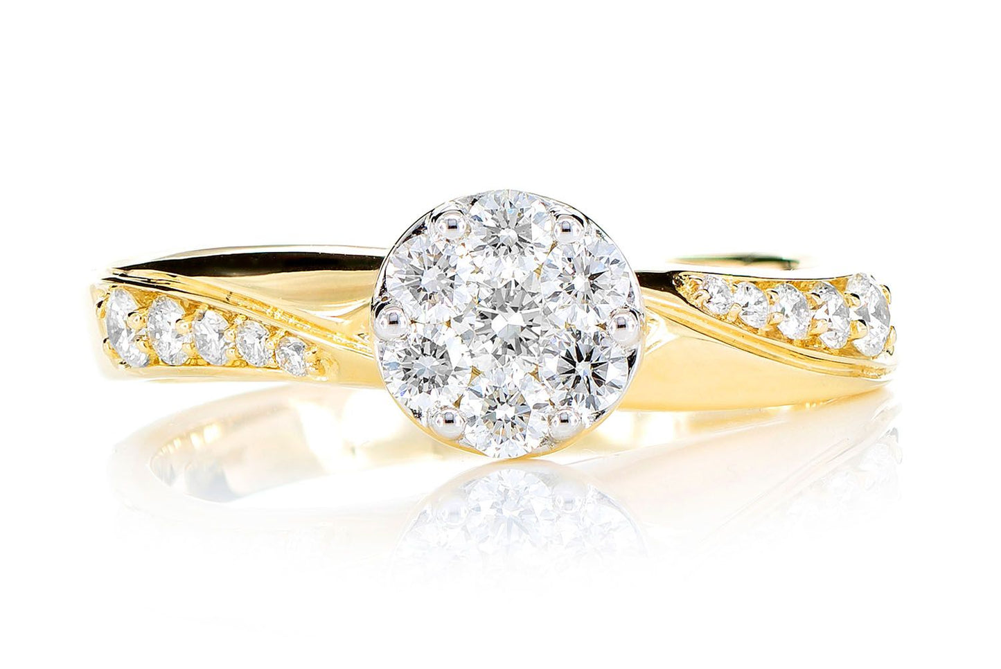 0.50CTW ROUND CLUSTER TAPERED SPLIT SHANK DIAMOND ENGAGEMENT RING 14K SOLID GOLD