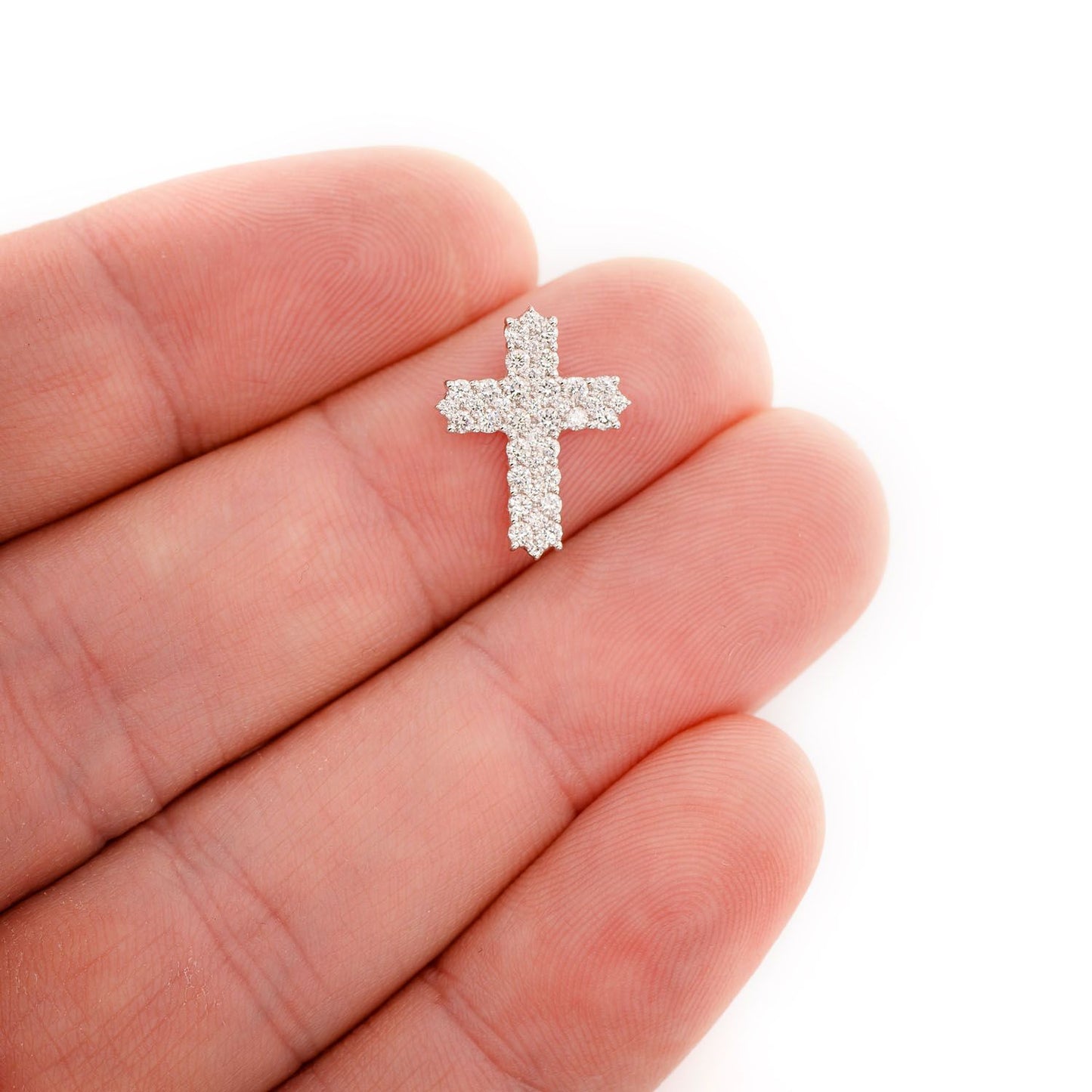 FOUR ROW DIAMOND CROSS PENDANT 14K SOLID GOLD 0.50CTW
