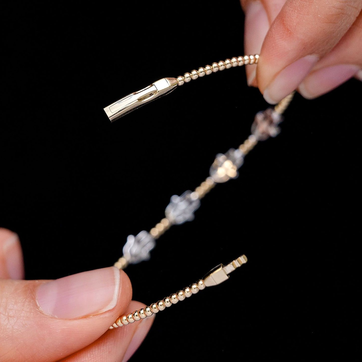 BEADED DIAMOND HAMSA FLEX BANGLE BRACELET 14K SOLID GOLD 0.30CTW