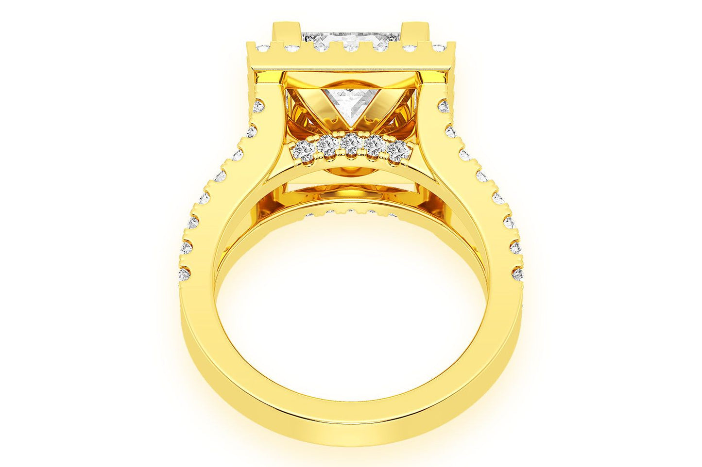 3.00CT PRINCESS SOLITAIRE - TWO ROW SPLIT - DIAMOND ENGAGEMENT RING
