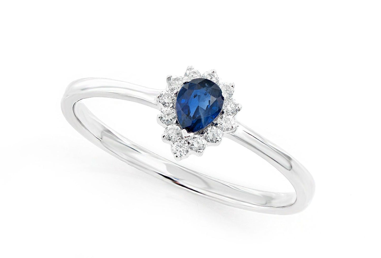 0.20CT SAPPHIRE PEAR SHAPE & DIAMOND HALO ENGAGEMENT RING 14K SOLID GOLD 0.30CTW