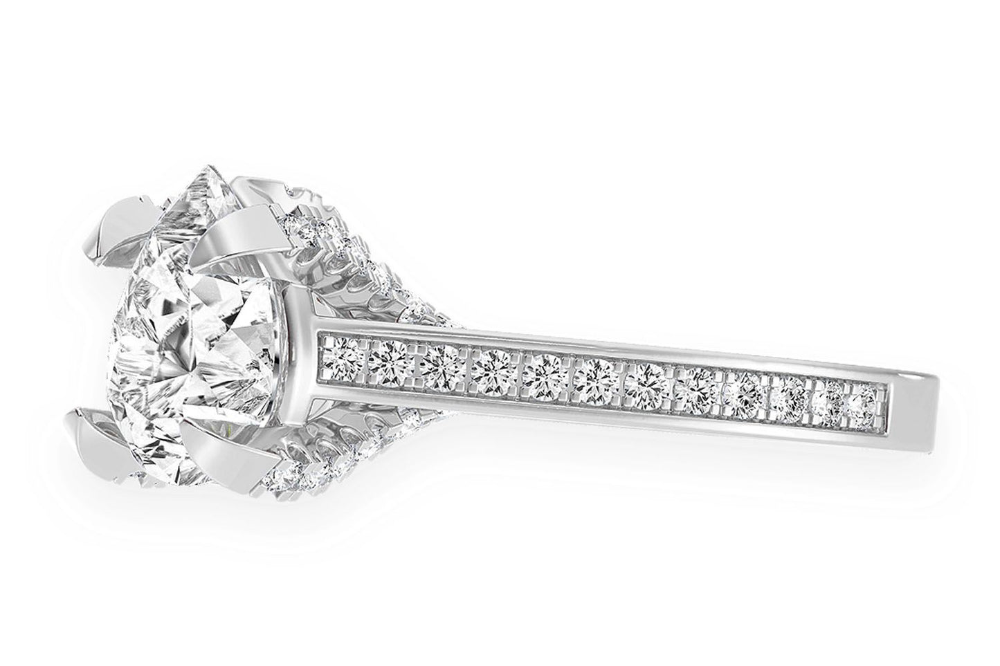 2.00CT PEAR SOLITAIRE - DELUXE ONE ROW SCALLOP - DIAMOND ENGAGEMENT RING