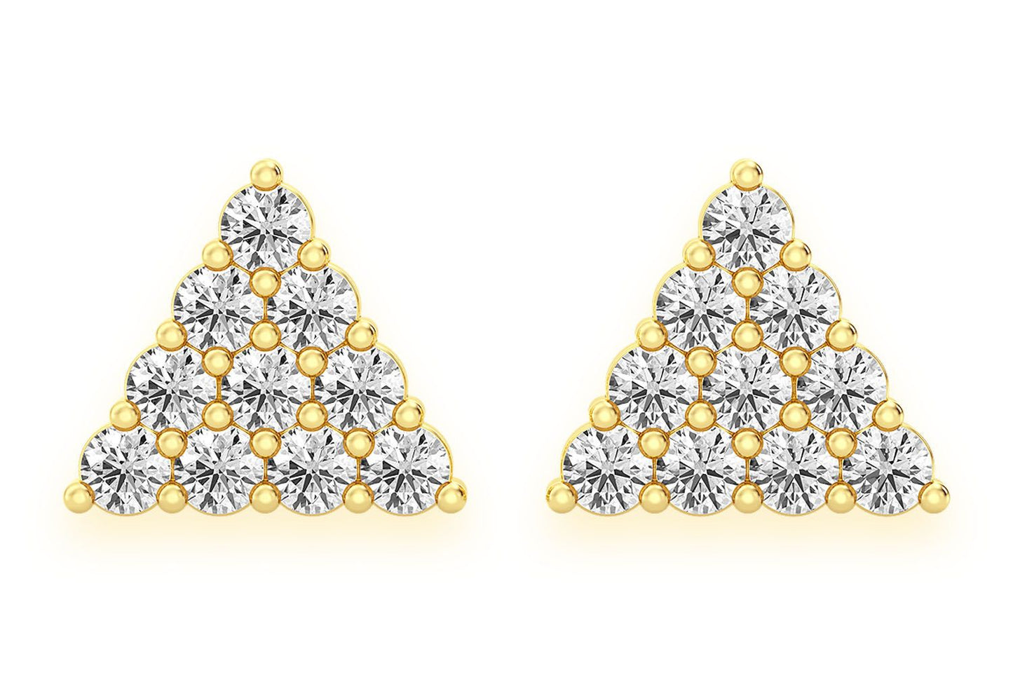 TRIANGLE STACKED STUD DIAMOND EARRINGS 14K SOLID GOLD 0.15CTW