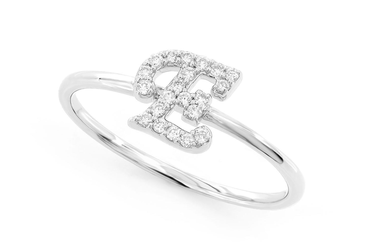 CURSIVE LETTER E DIAMOND RING 14K SOLID GOLD 0.10CTW