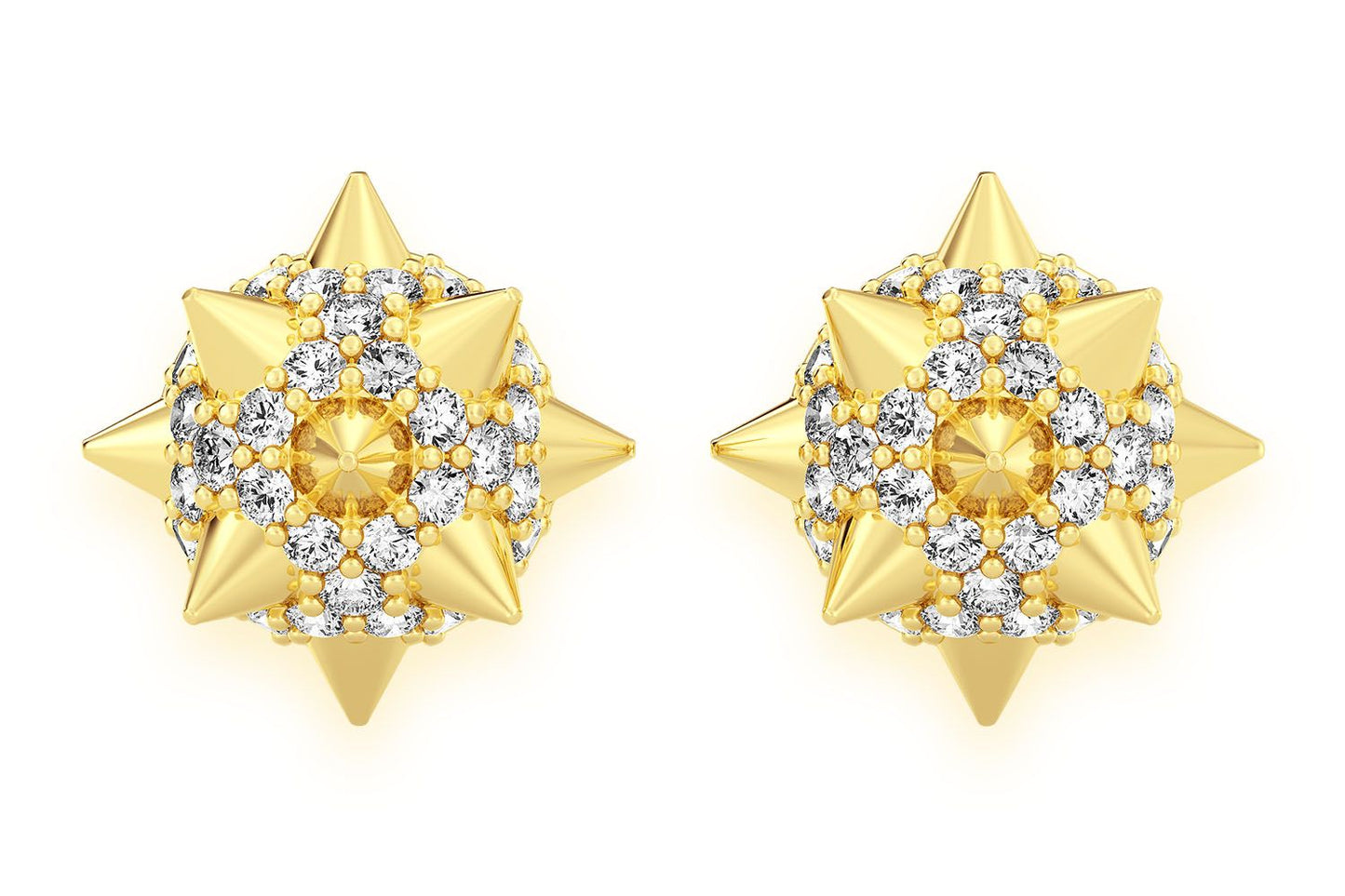 SPIKE BALL STUD DIAMOND EARRINGS 14K SOLID GOLD 0.40CTW