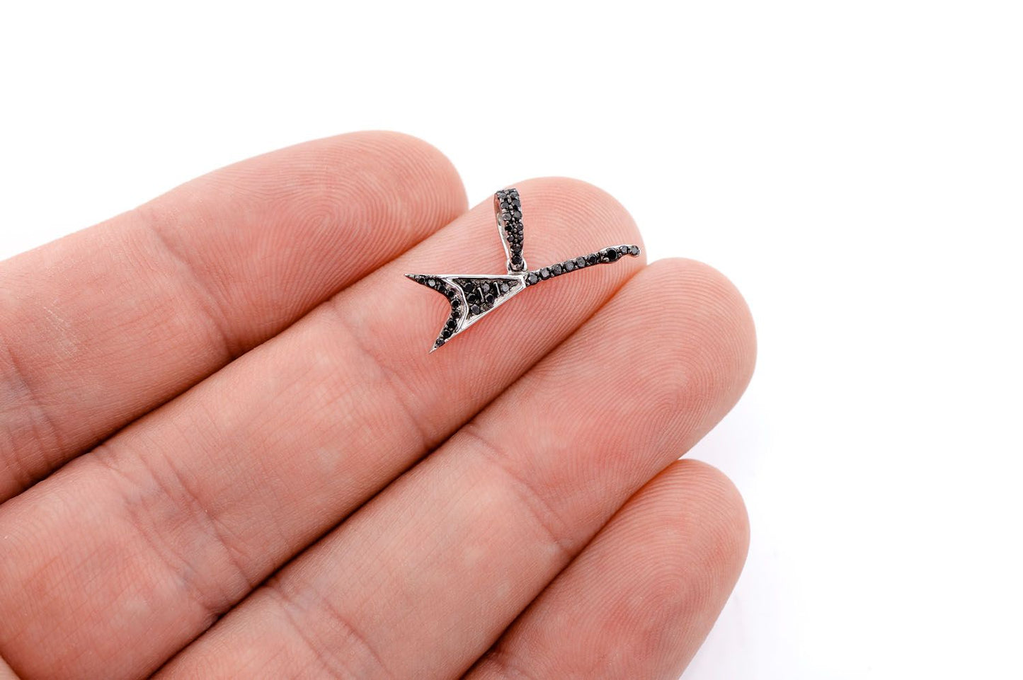 FLYING V GUITAR BLACK DIAMOND PENDANT 14K SOLID GOLD 0.20CTW