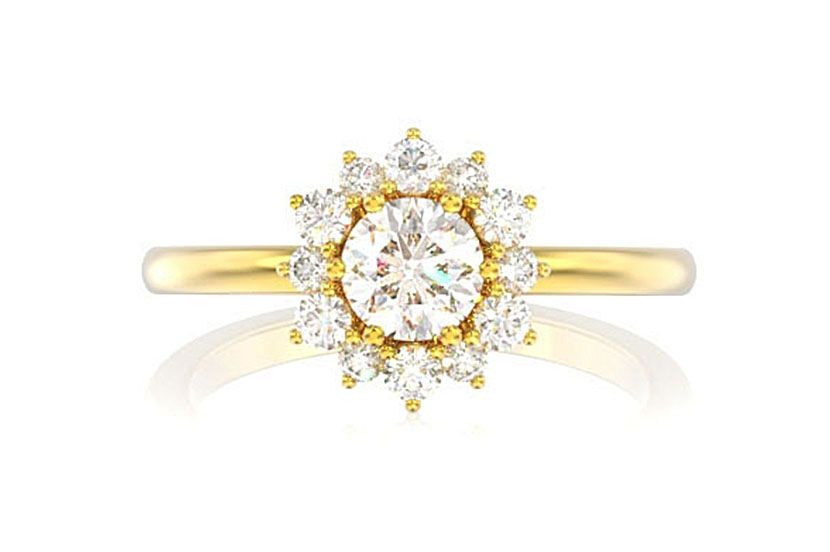 0.70CTW HALO FLOWER BEZEL DIAMOND ENGAGEMENT RING 14K SOLID GOLD