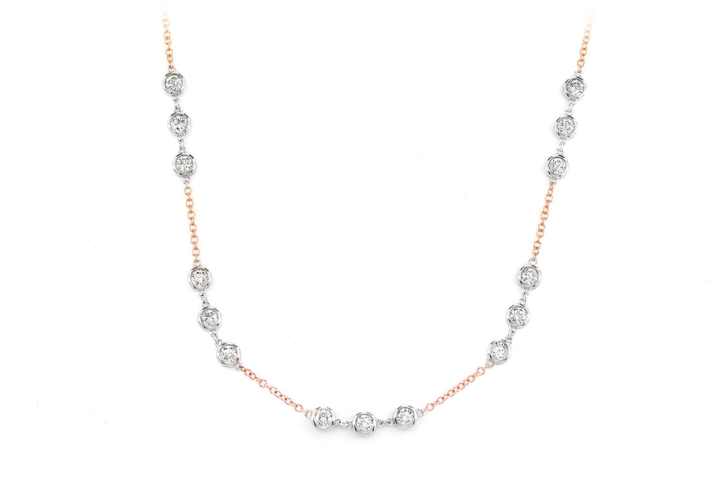 TRIO BEZEL SET DIAMOND NECKLACE CONNECTED 14K SOLID GOLD 3.65CTW