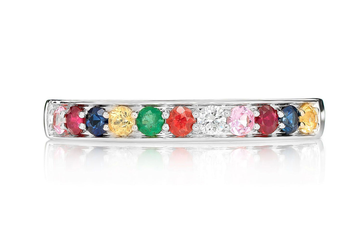 MULTI-COLORED GEMSTONE & DIAMOND BAND 14K SOLID GOLD 0.30CTW
