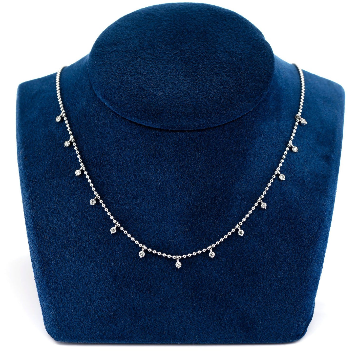 13 STONE DIAMOND BEADED STATION NECKLACE 14K SOLID GOLD 0.50CTW