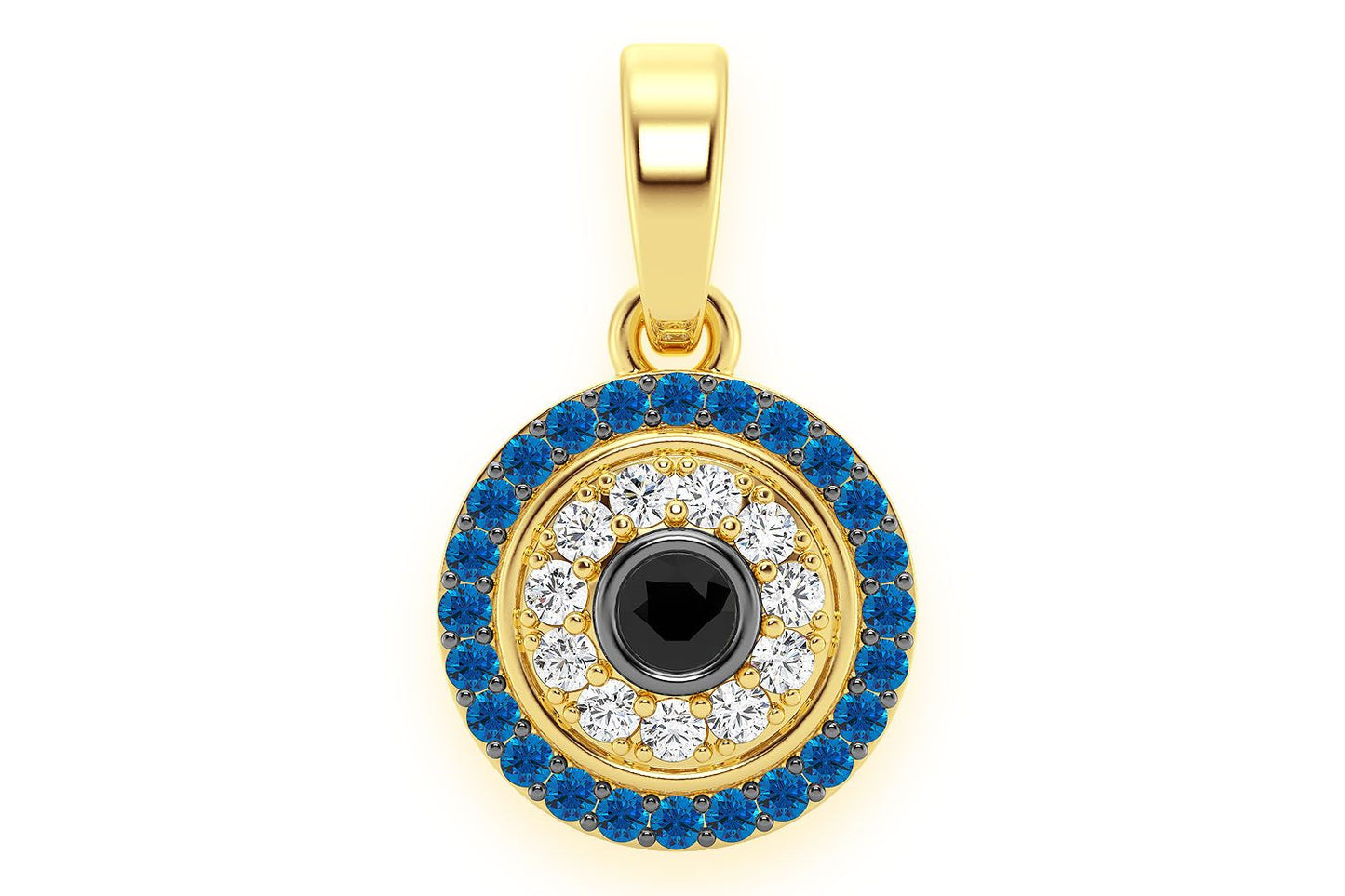 ROUND EVIL EYE DIAMOND PENDANT 14K SOLID GOLD 0.25CTW
