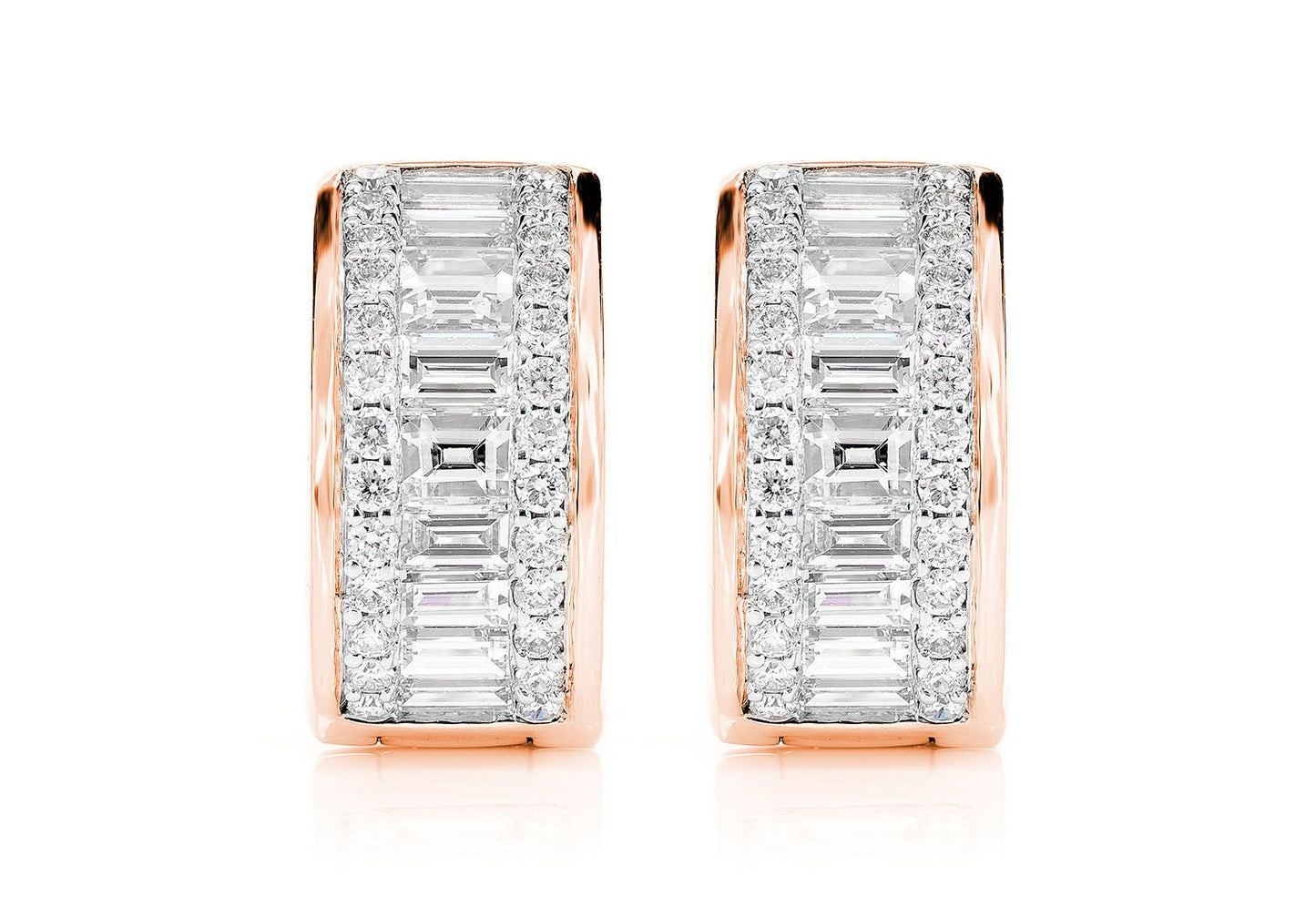 BAGUETTE AND ROUND DIAMOND BORDER HOOP EARRINGS 14K SOLID GOLD 1.80CTW