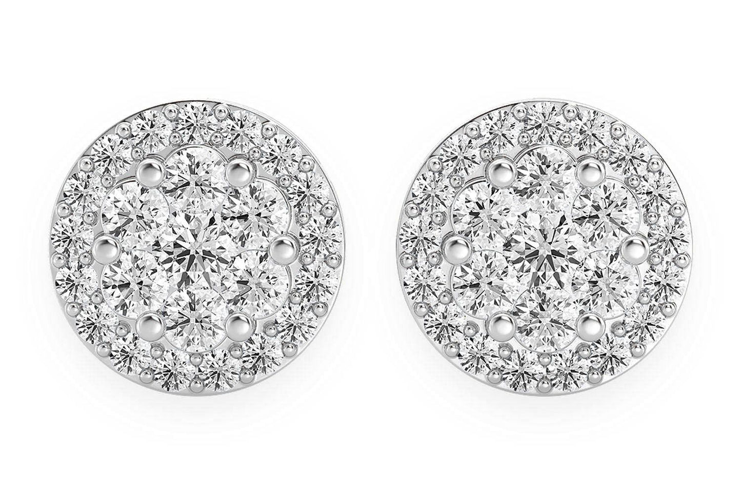 CERCEI CU DIAMANT ȘTIF CU HALO DE FLOARE DE 1,50 CT, AUR MASIV DE 14K