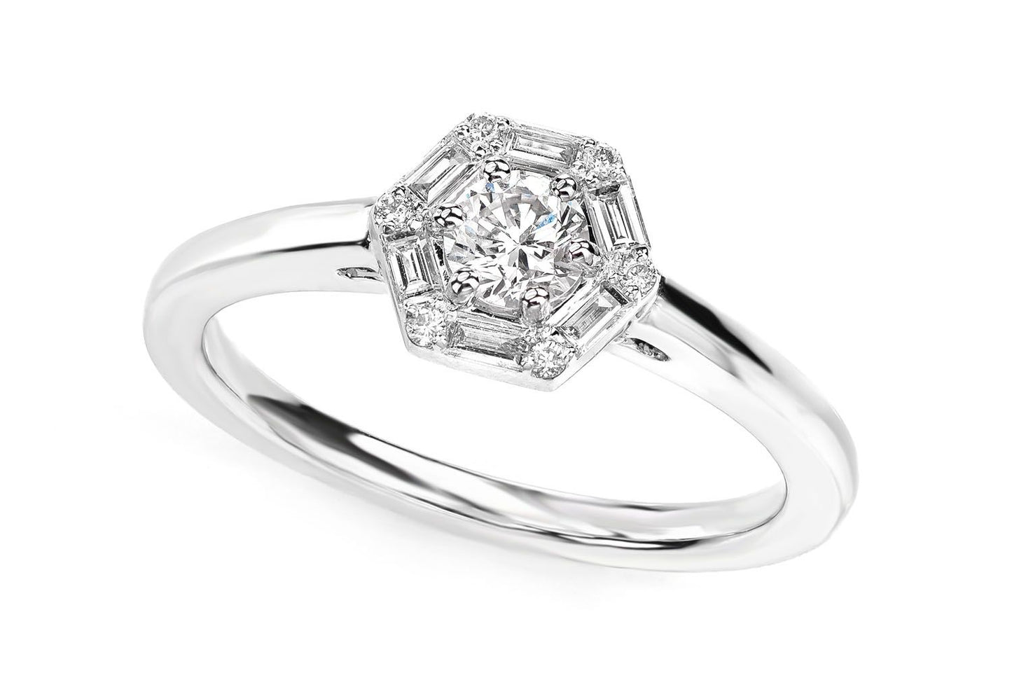 0.50CTW HEXAGON DIAMOND HALO RING 14K SOLID GOLD