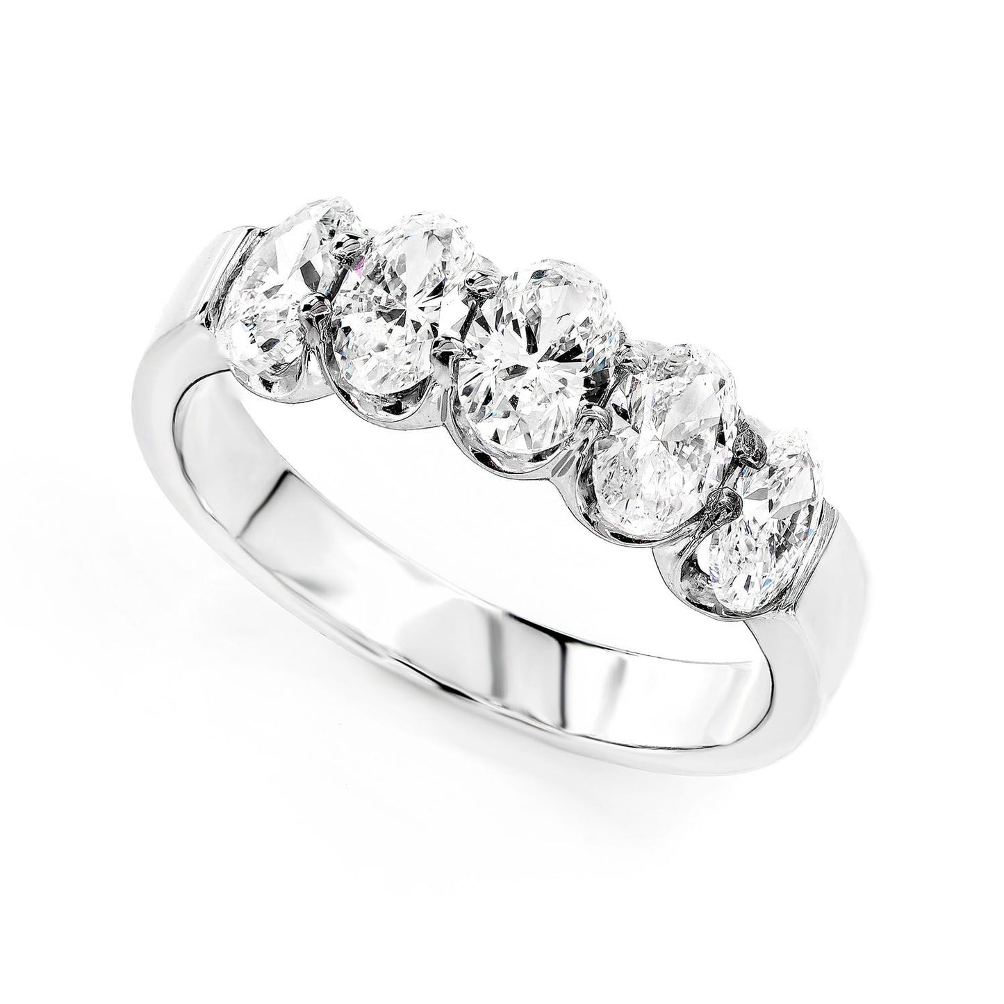 FIVE STONE OVAL DIAMOND BAND RING 14K SOLID GOLD 1.70CTW