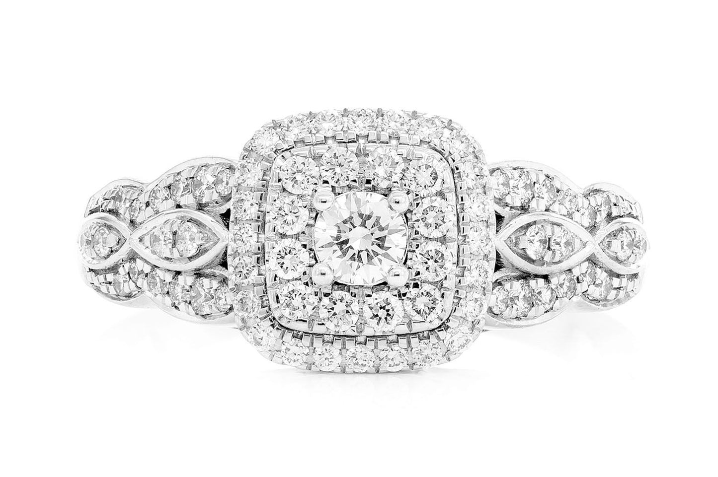 THREE LAYER SQUARE HALO DIAMOND RING 14K SOLID GOLD 0.75CTW