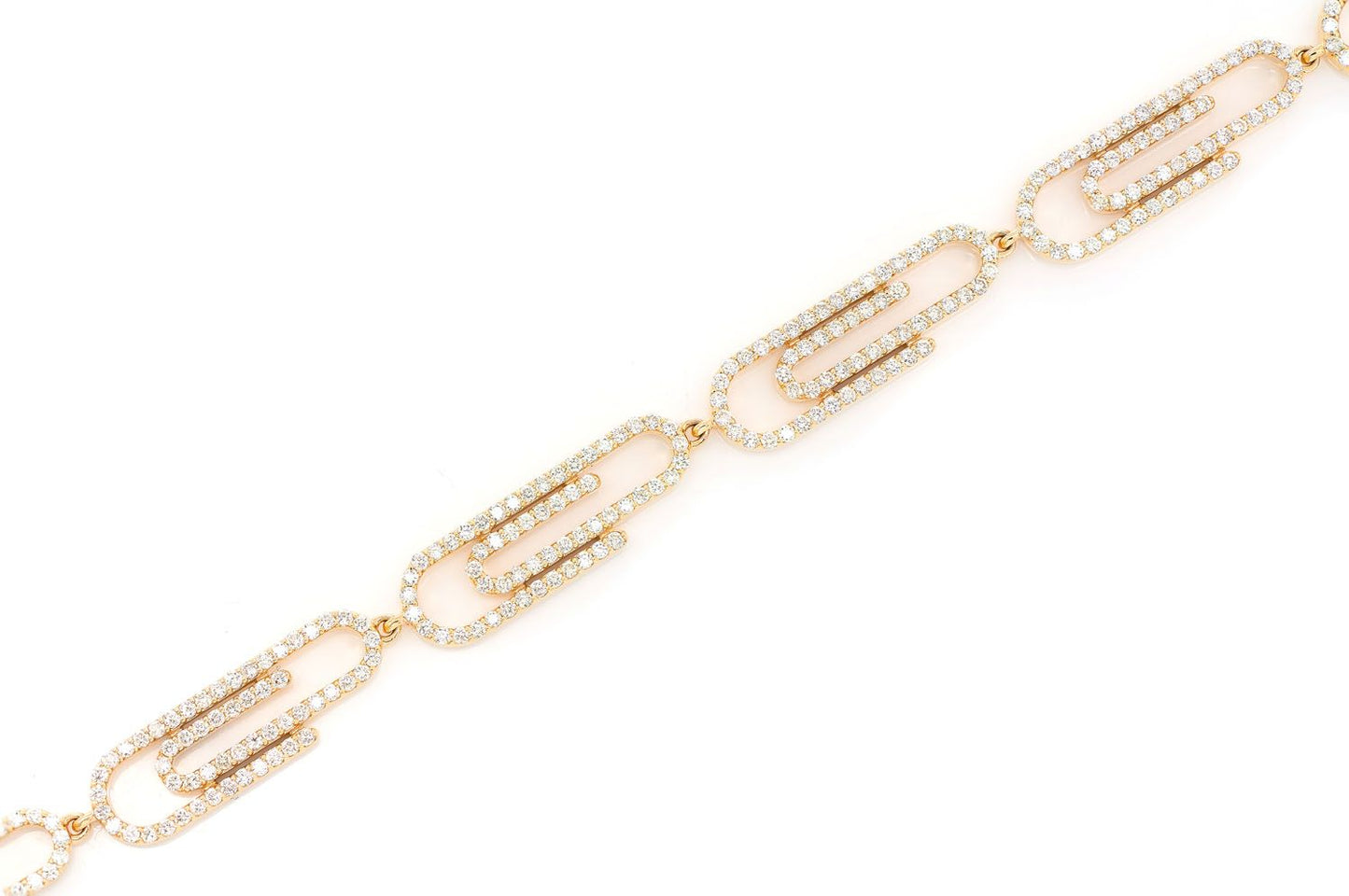 PAPER CLIP DIAMOND BRACELET 14K SOLID GOLD 3.50CTW