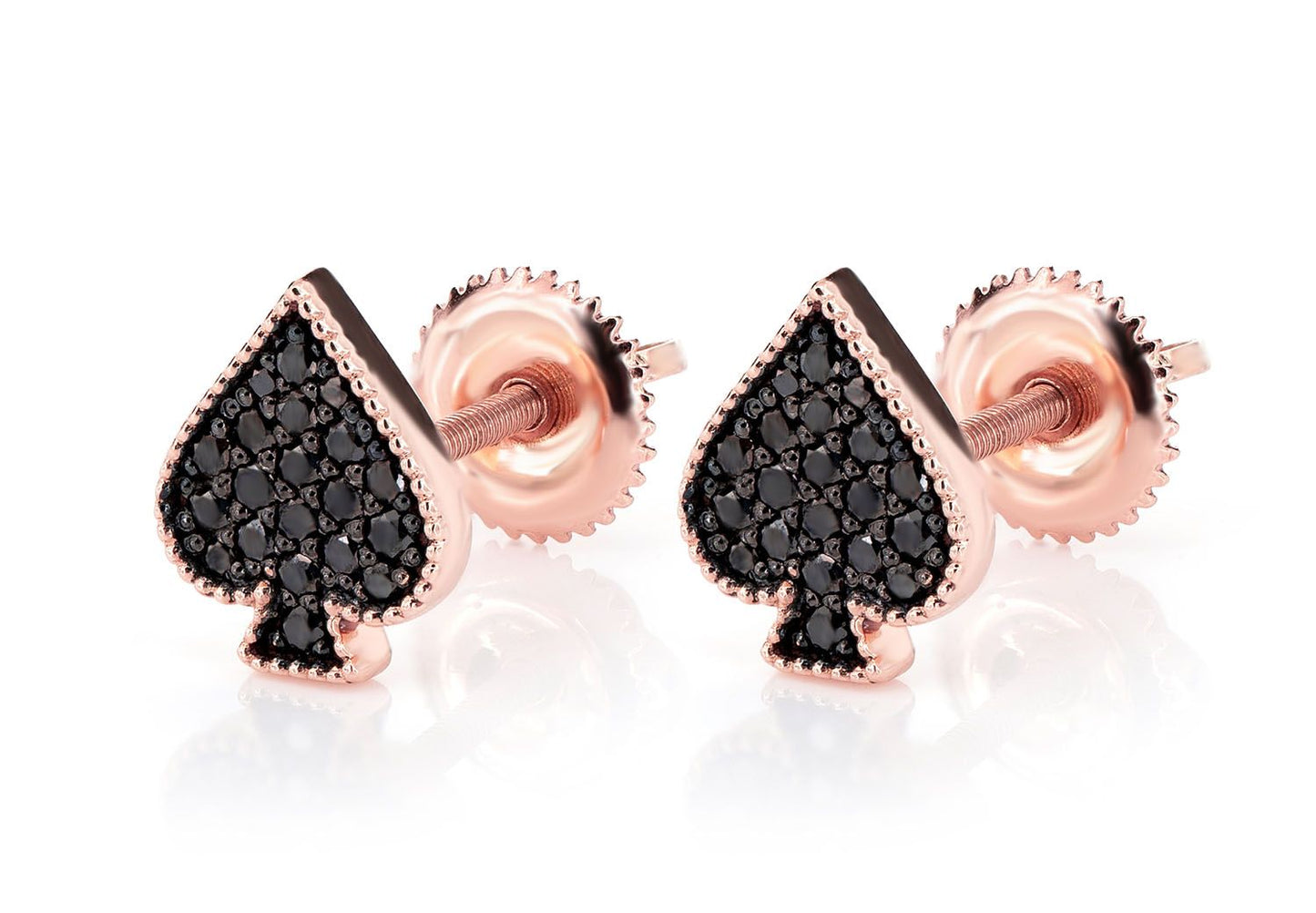 SPADE PLAYING CARD DIAMOND STUD EARRINGS 14K SOLID GOLD 0.30CTW