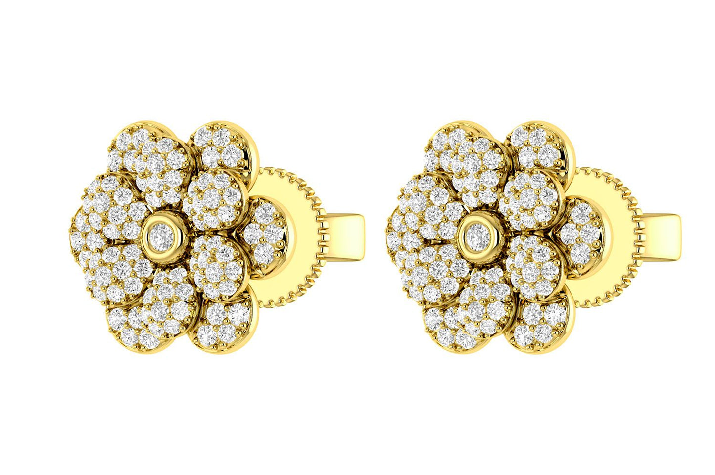 DAISY LAYERED DIAMOND STUD EARRINGS 14K SOLID GOLD 0.50CTW
