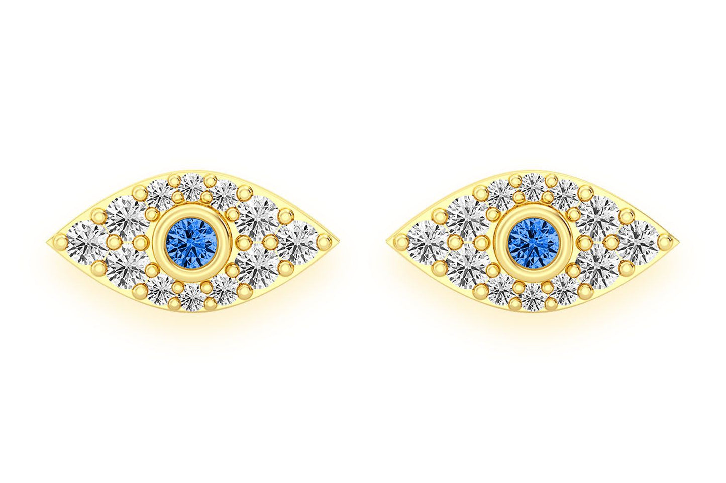 EVIL EYE STUD DIAMOND EARRINGS 14K SOLID GOLD 0.20CTW