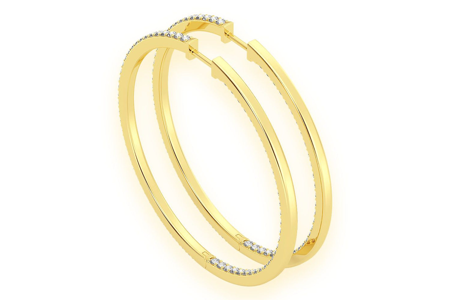 CERCEI MARI CU DIAMANTE, VERTICALE, AUR MASIV DE 14K, 4.00CT