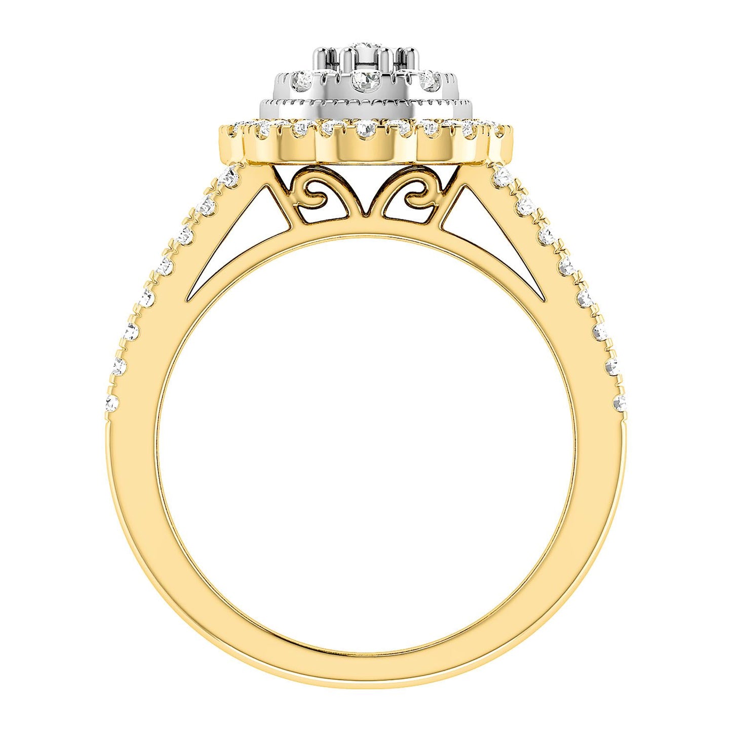 INEL DE LOGODNĂ CU DIAMANTE ROTUNDE ȘI BAGHETĂ, 1.00CT, AUR MASIV DE 14K