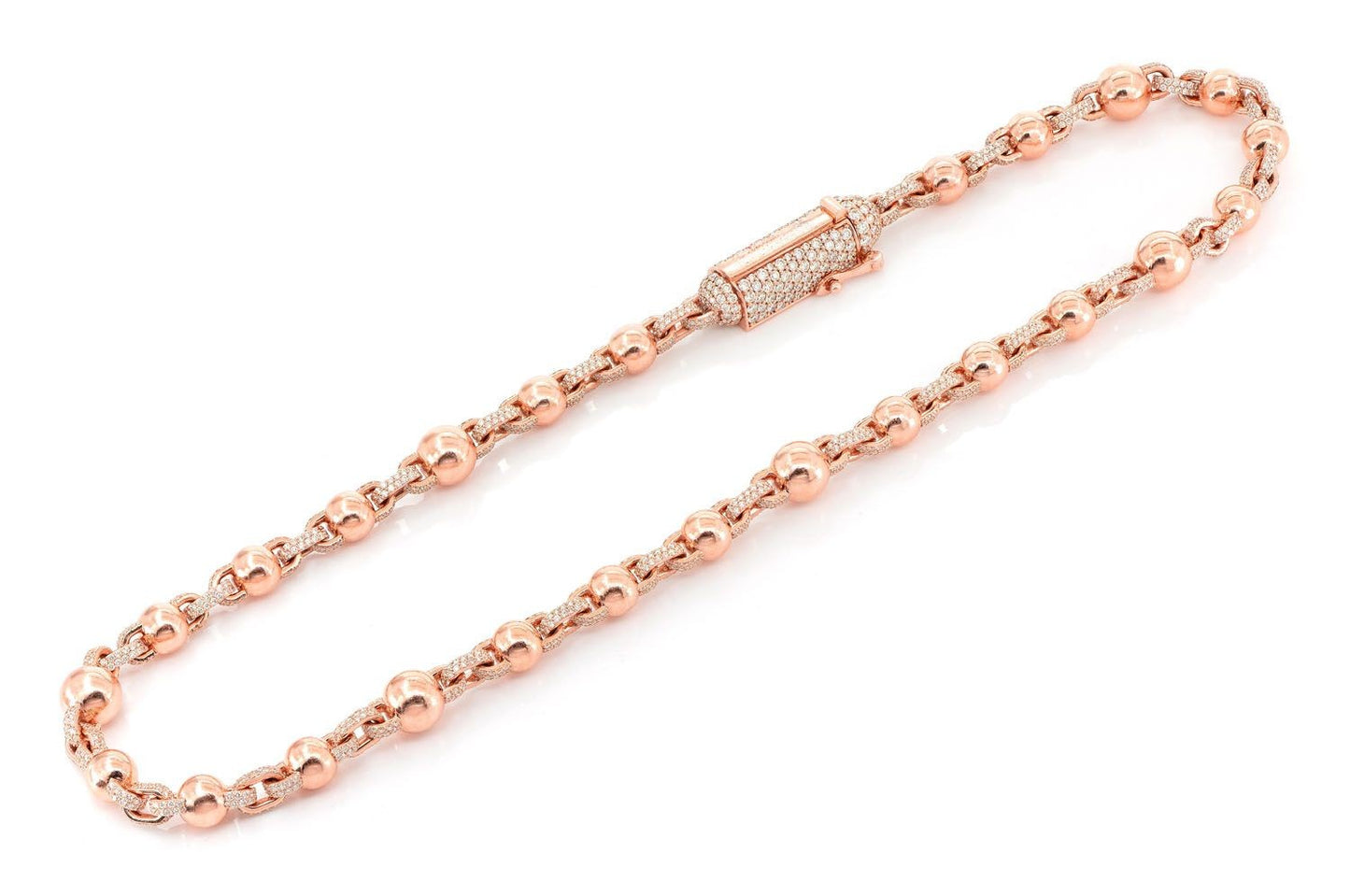 ROLO BEADED DIAMOND NECKLACE 14K SOLID GOLD 30.00CTW