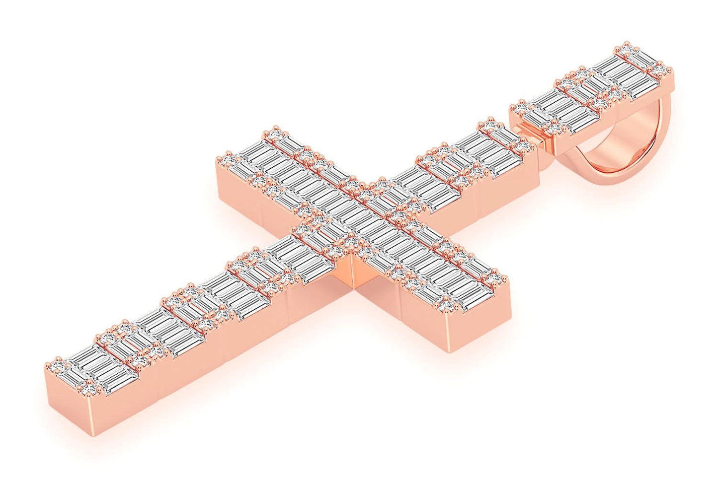 BAGUETTE CROSS DIAMOND PENDANT 14K SOLID GOLD 5.00CTW