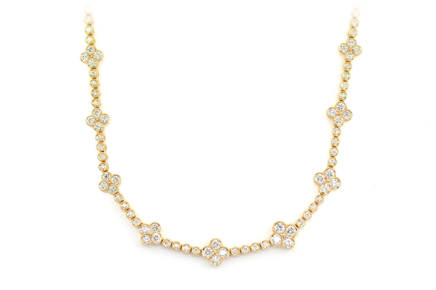 DIAMOND CLOVER STATION NECKLACE 14K SOLID GOLD 5.75CTW