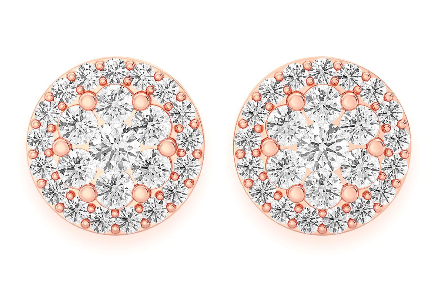 3.00CTW FLOWER HALO STUD DIAMOND EARRINGS 14K SOLID GOLD