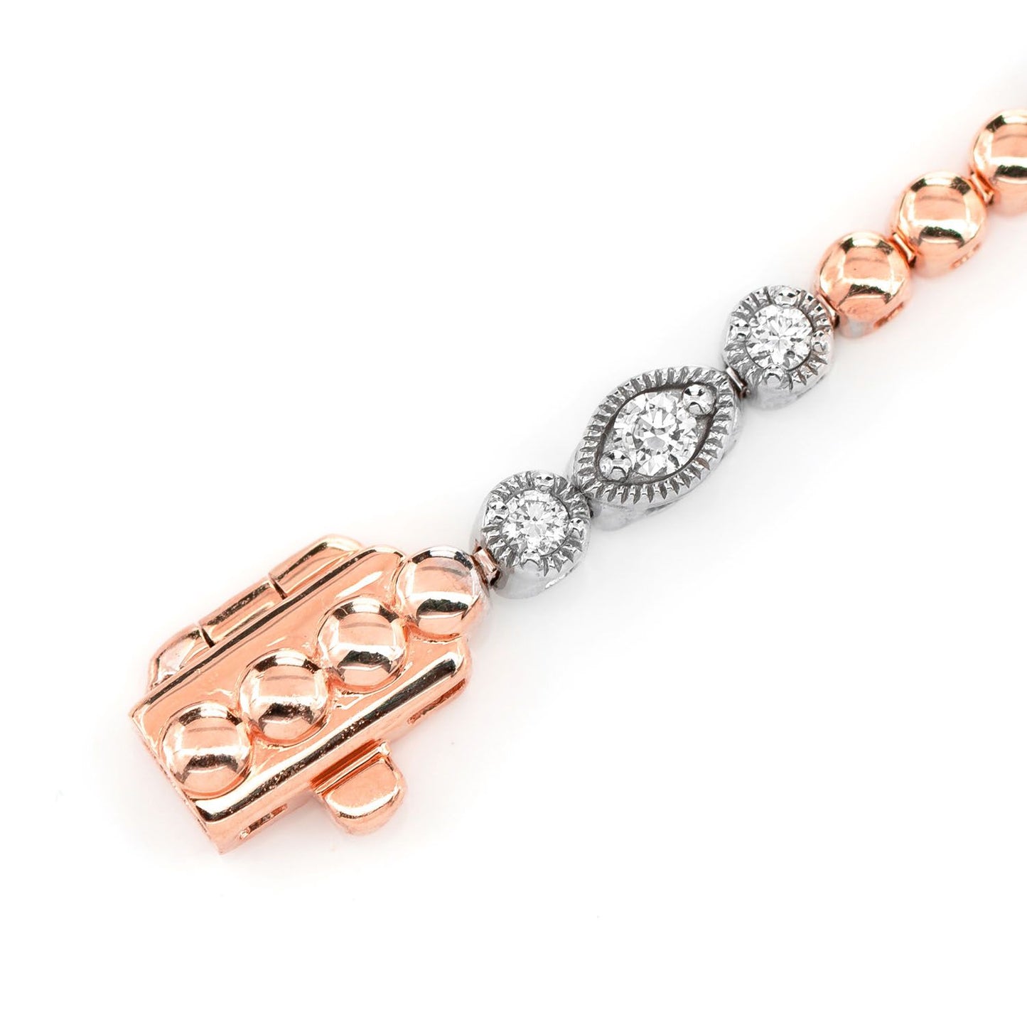 OVAL AND ROUND DIAMOND BEAD BEZEL LINK BRACELET 14K SOLID GOLD 0.66CTW