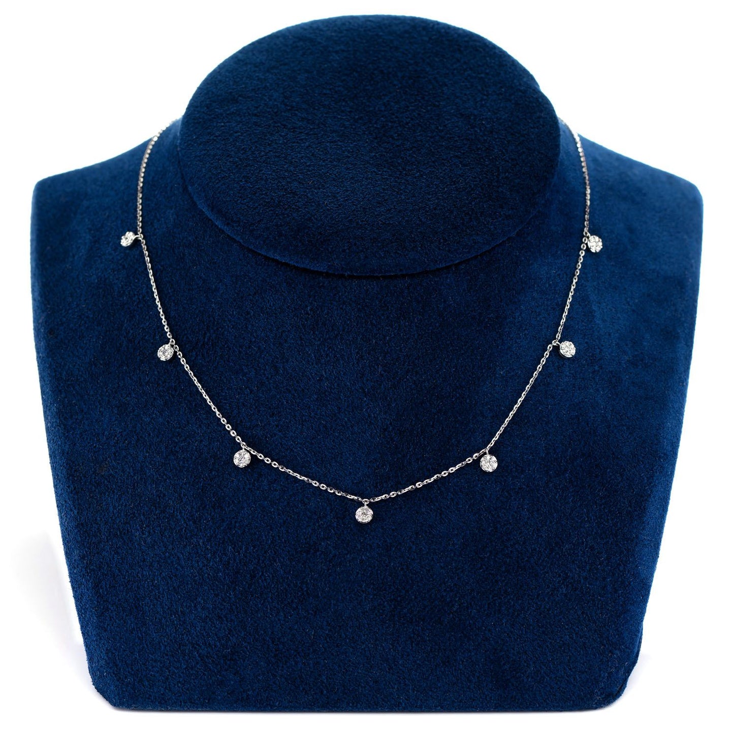 DANGLING DIAMOND DISC STATION NECKLACE 14K SOLID GOLD 0.20CTW