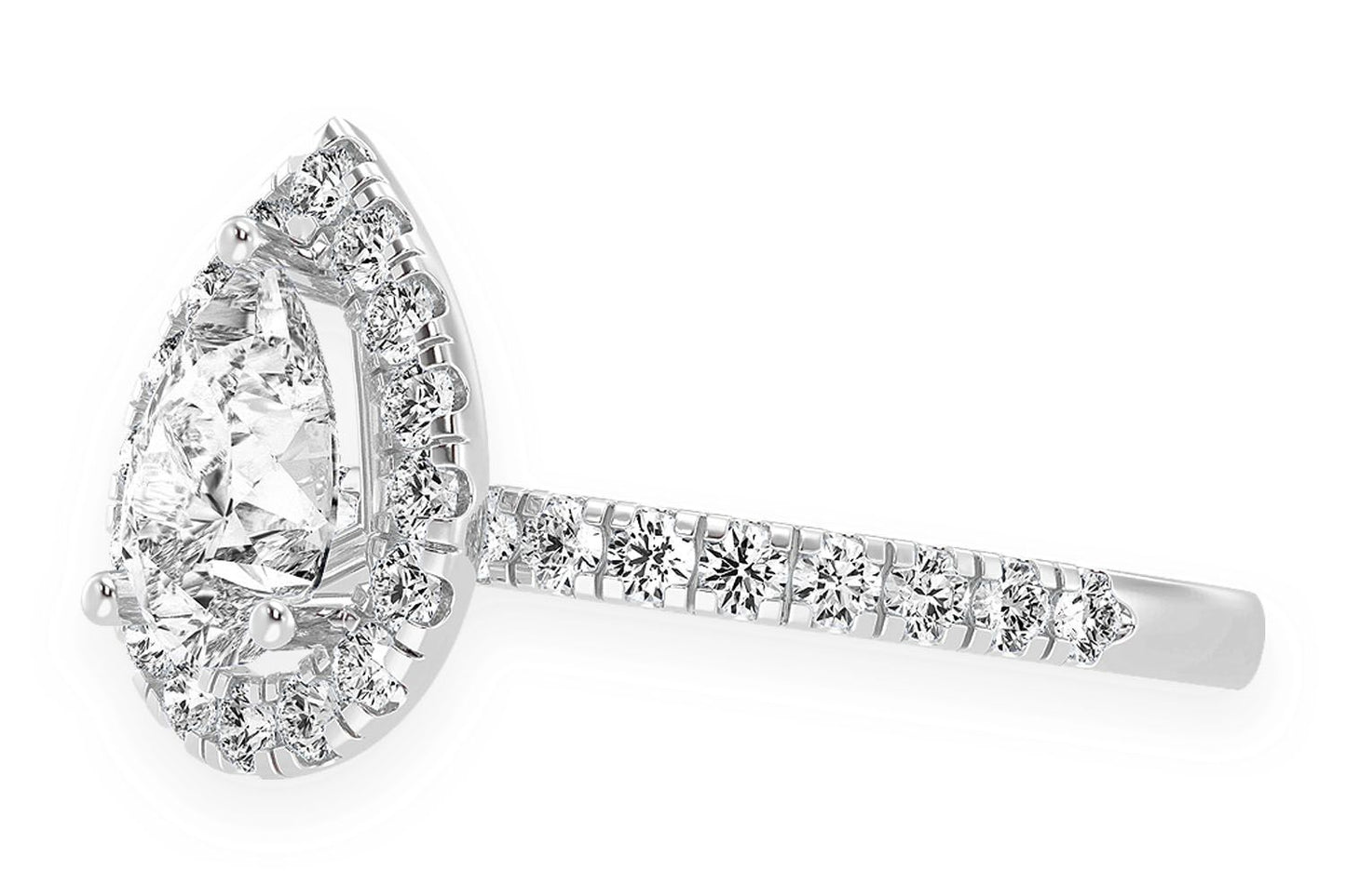 THAV - 1.00CT PEAR SOLITAIRE - SCALLOP HALO ONE ROW - DIAMOND ENGAGEMENT RING