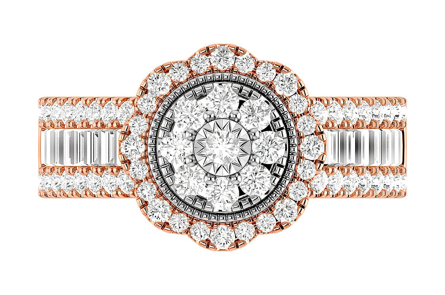 INEL DE LOGODNĂ CU DIAMANTE ROTUNDE ȘI BAGHETĂ, 1.00CT, AUR MASIV DE 14K