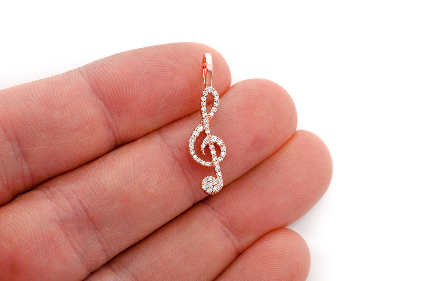 TREBLE CLEF DIAMOND PENDANT 14K SOLID GOLD .25CTW