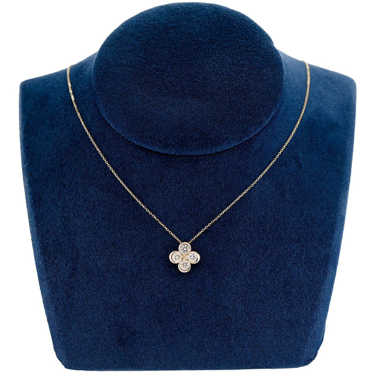 FOUR LEAF DIAMOND CLOVER DIAMOND NECKLACE ATTACHED 14K SOLID GOLD 0.70CTW
