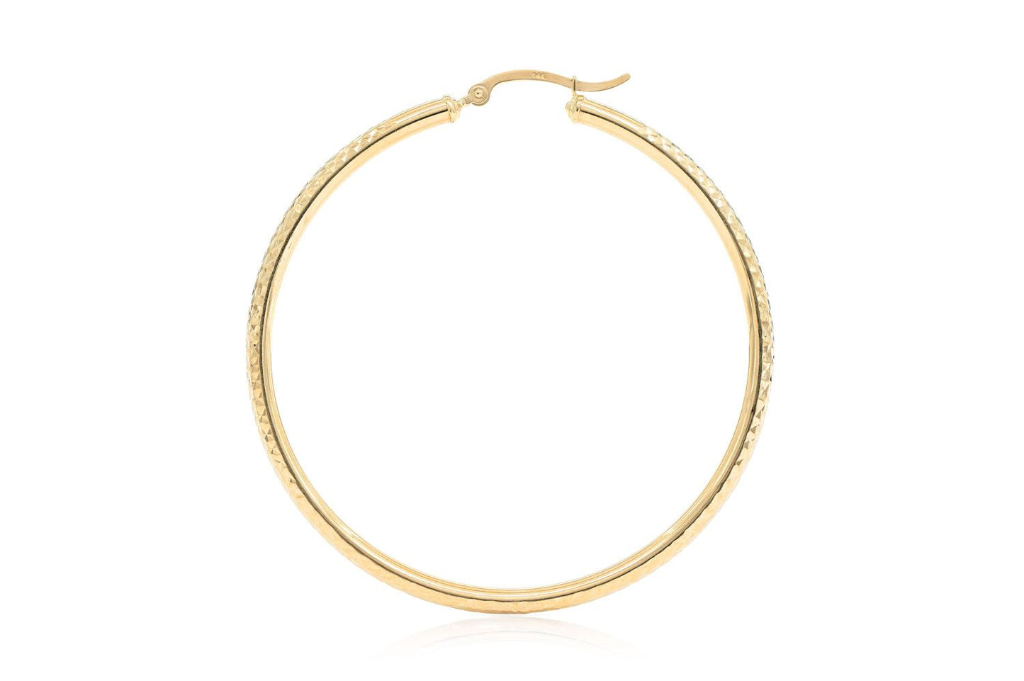 3MM DIAMOND-CUT HOOP EARRINGS 14K SOLID GOLD LARGE