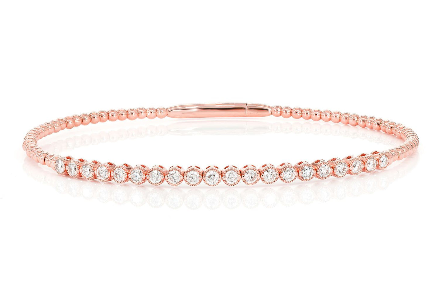 BEADED MILGRAIN DIAMOND FLEX BANGLE BRACELET 0.75CTW 14K SOLID GOLD