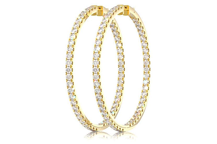 CERCEI MARI CU DIAMANTE, VERTICALE, AUR MASIV DE 14K, 12.00 CT