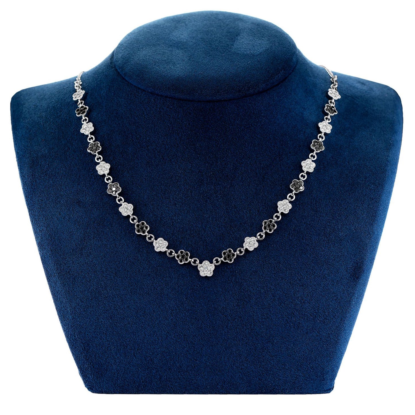 BLACK & WHITE DIAMOND CLOVER STATION CHAIN 14K SOLID GOLD 5.00CTW